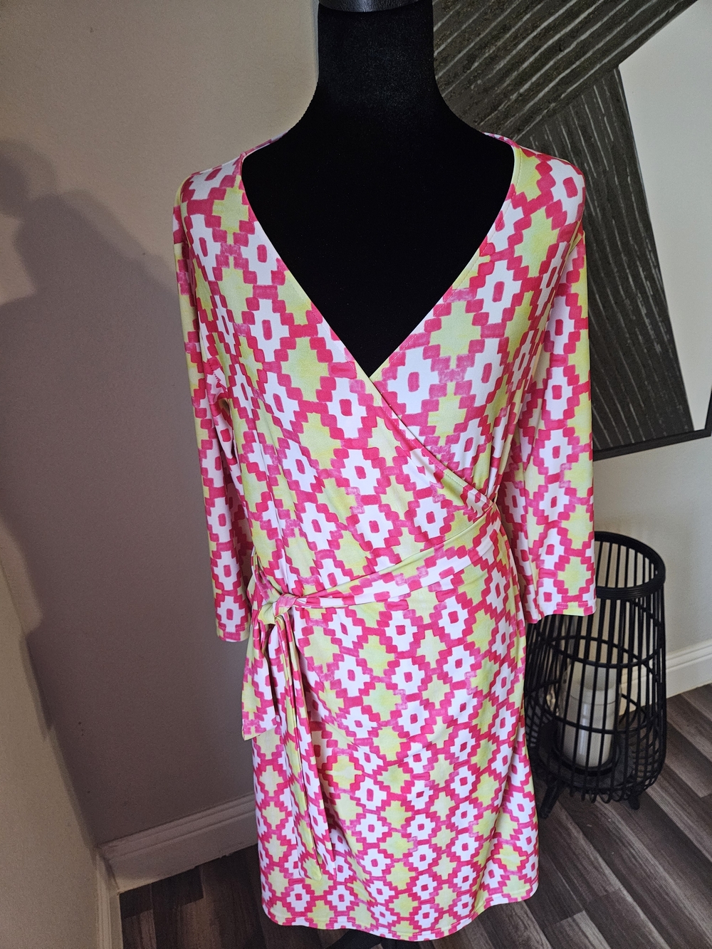 Pink & Lime Geo Wrap Dress